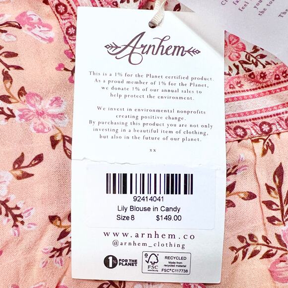 Arnhem Lily Blouse Candy Pink Multi Color Women Size 8 Flutter Bell Sleeves Top - Picture 16 of 16